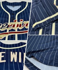 Alternative view of Custom Navy White Pinstripe Vintage USA Flag-Cream Authentic Baseball Jersey