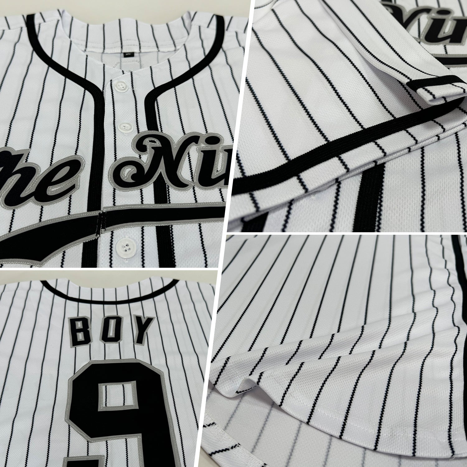 Custom White Black Pinstripe Black-Gray Authentic Baseball Jersey - Image 2