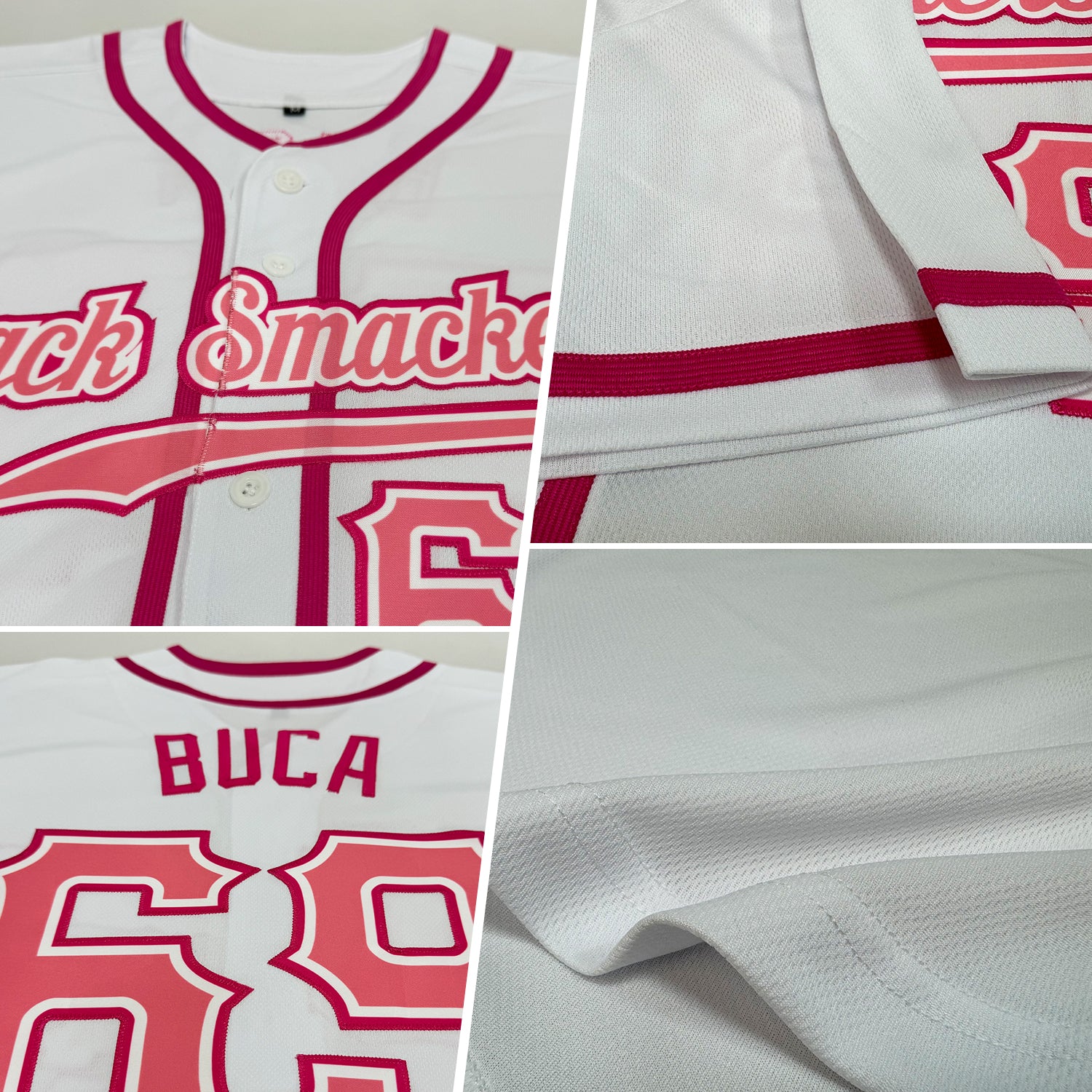 Custom White Medium Pink-Pink Authentic Baseball Jersey - Image 2