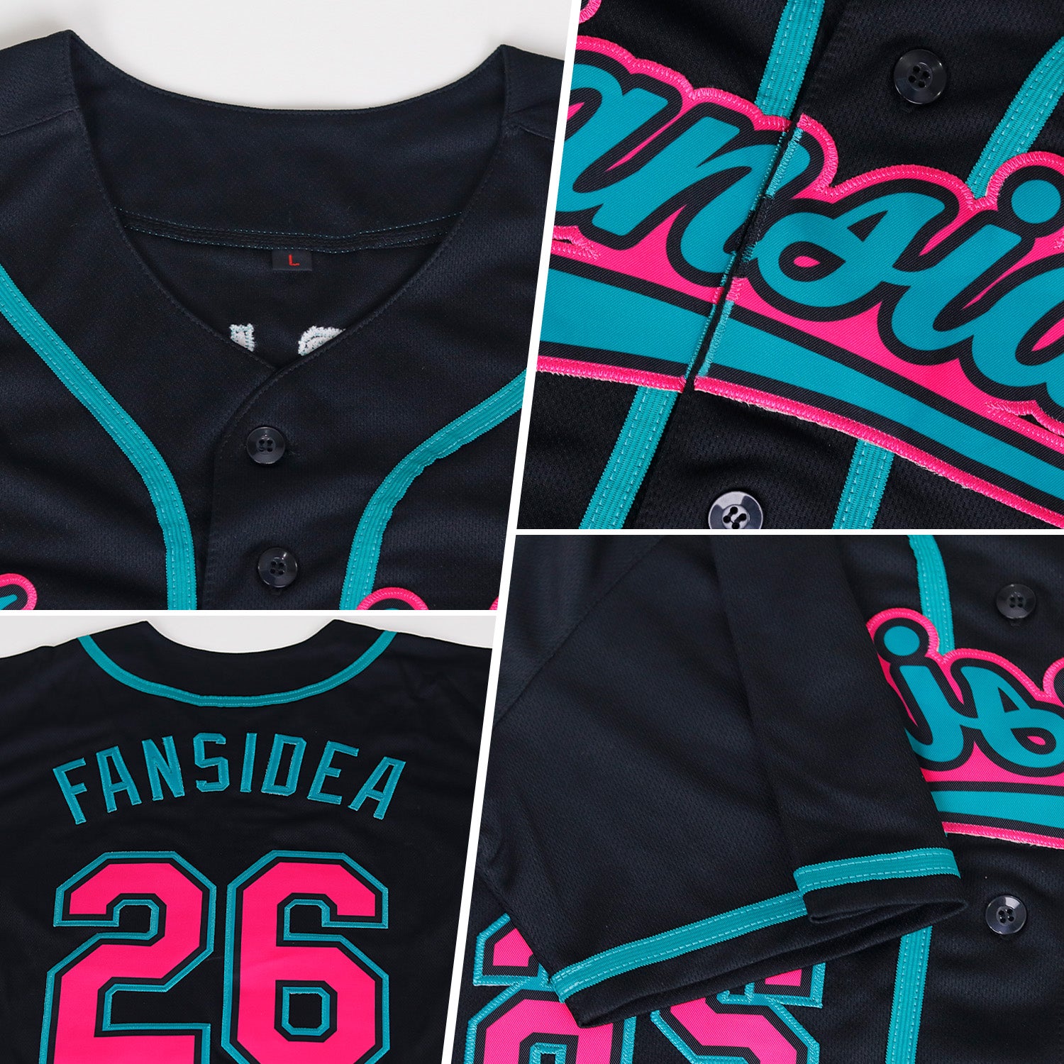 Custom Black Pink-Teal Authentic Baseball Jersey - Image 2
