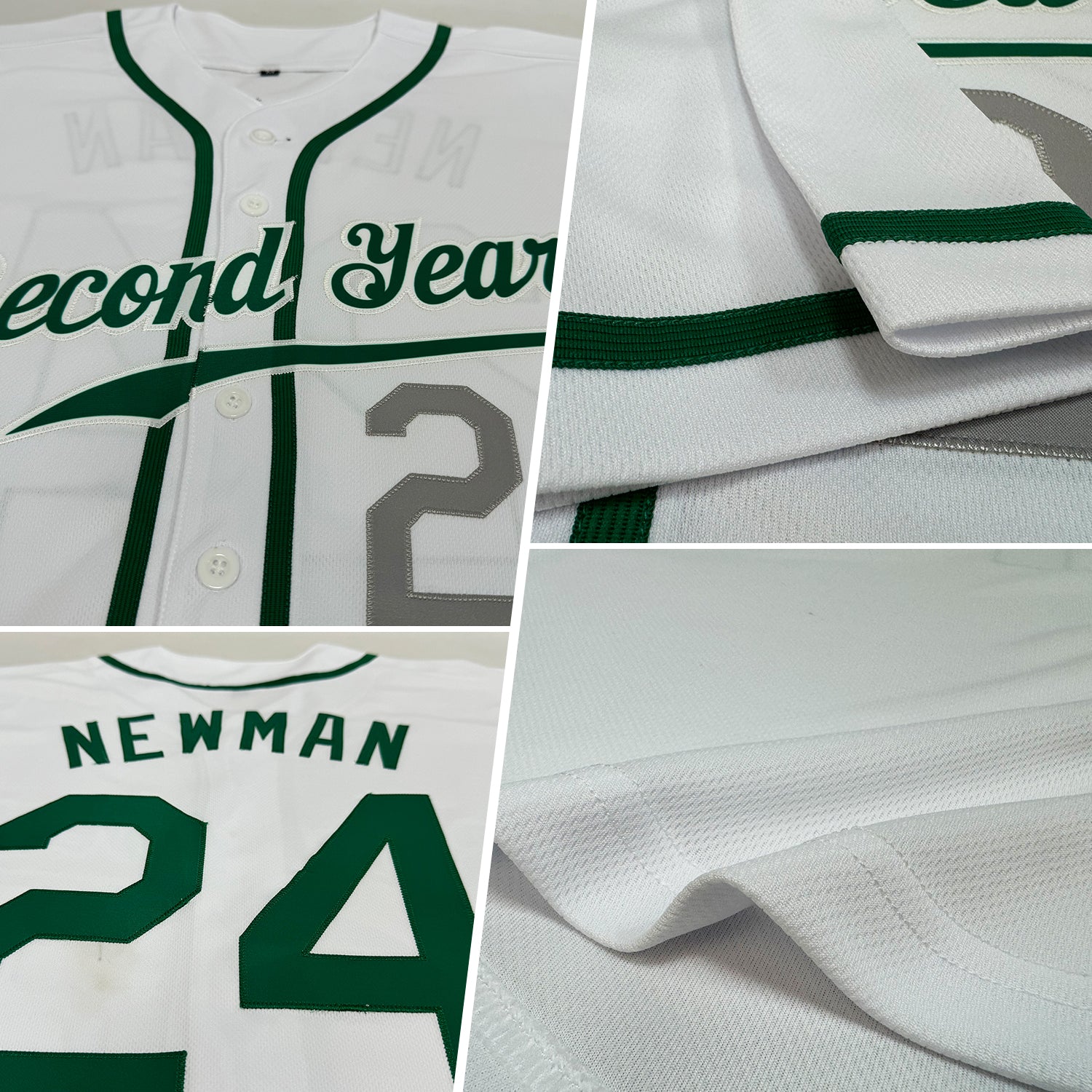 Custom White Kelly Green-Light Gray Authentic Baseball Jersey - Image 2