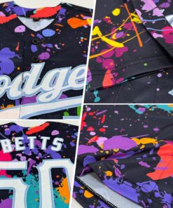 Alternative view of Custom Splashes Graffiti Pattern White-Light Blue 3D Authentic Baseball Jersey