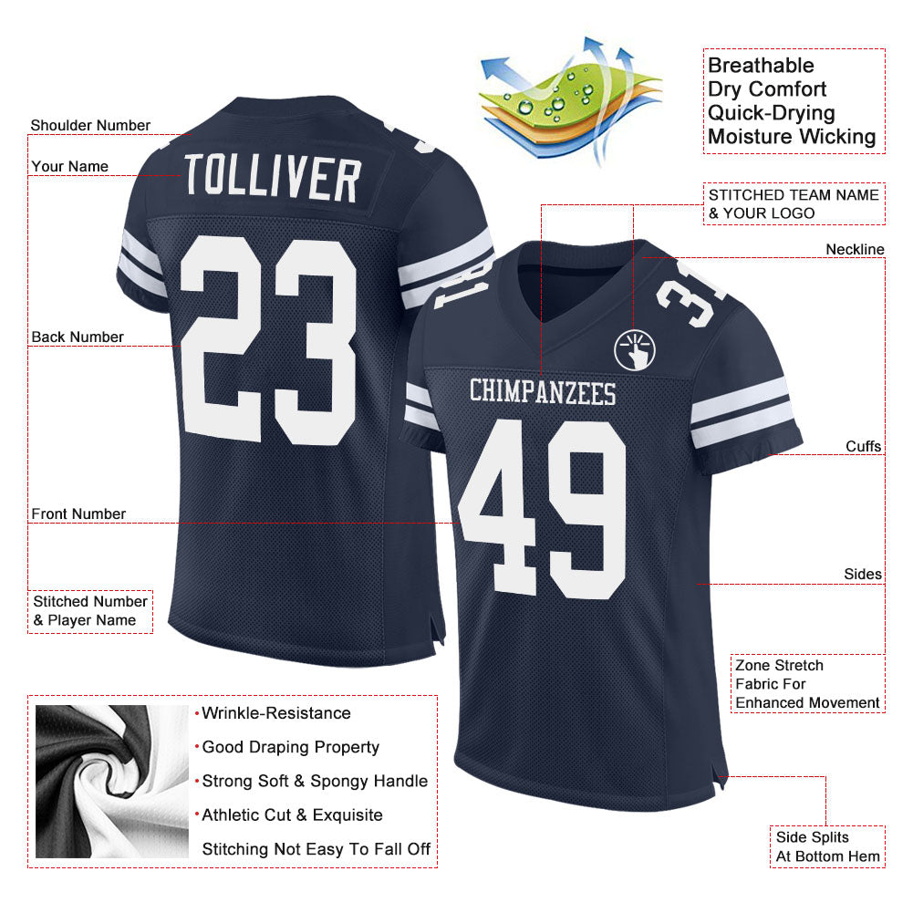 Custom Navy White Mesh Authentic Football Jersey - Image 2