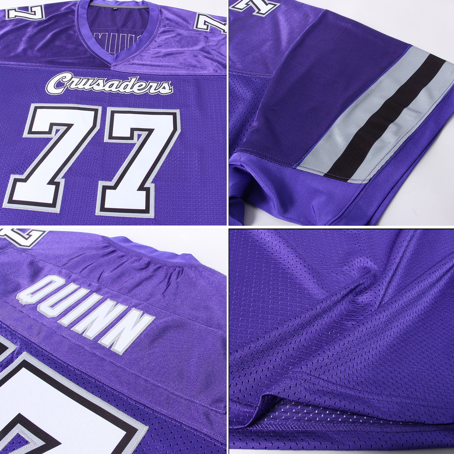 Custom Purple White-Gray Mesh Authentic Football Jersey - Image 5