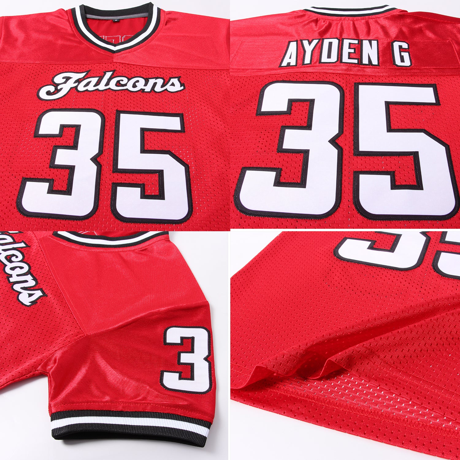 Custom Red White-Black Mesh Authentic Throwback Football Jersey - Image 7