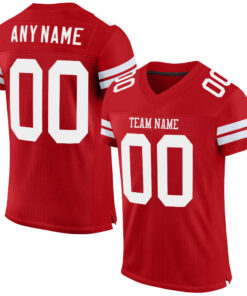 Custom Red White Mesh Authentic Football Jersey