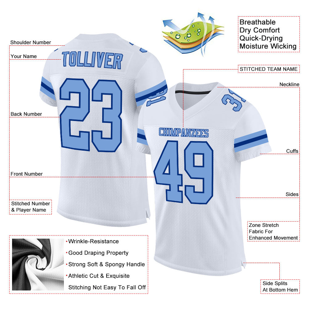 Custom White Light Blue-Royal Mesh Authentic Football Jersey - Image 2