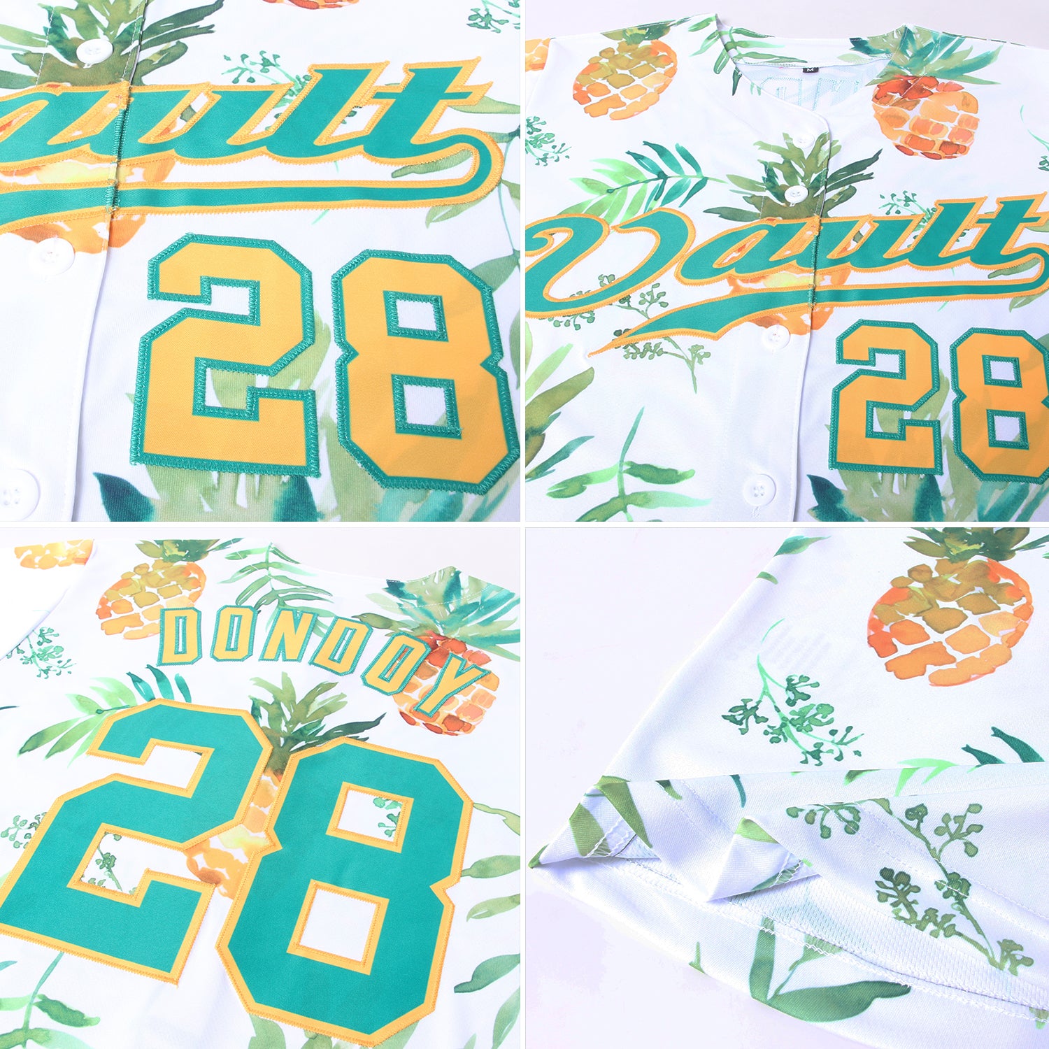 Custom White Kelly Green-Gold 3D Pattern Design Hawaii Pineapples Authentic Baseball Jersey - Image 2