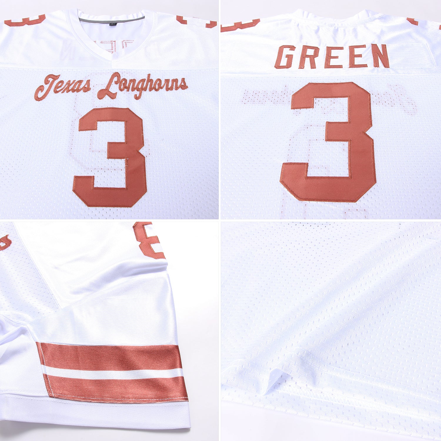 Custom White Texas Orange Mesh Authentic Football Jersey - Image 5