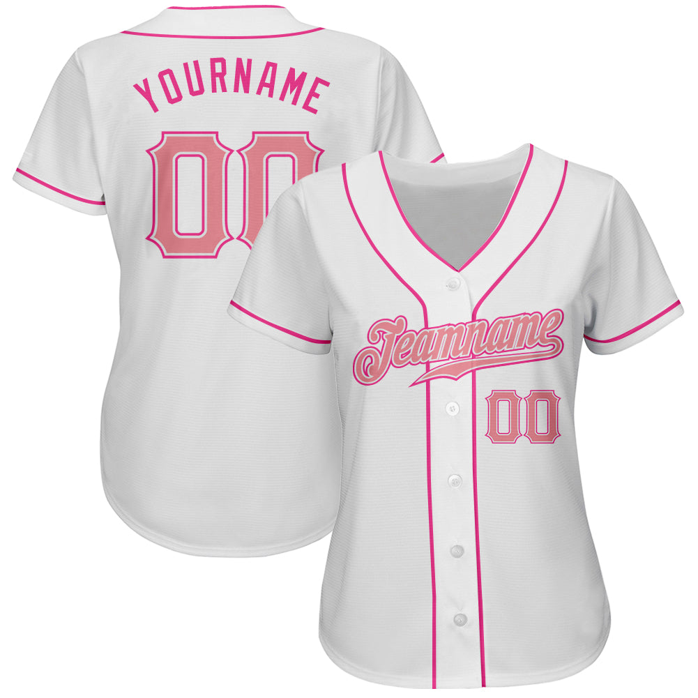 Custom White Medium Pink-Pink Authentic Baseball Jersey - Image 3