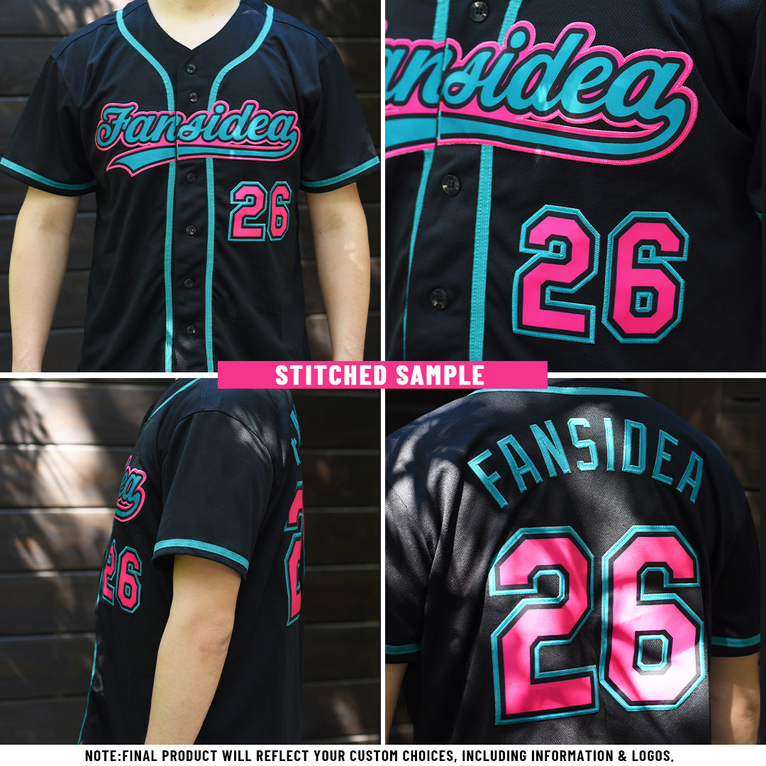Custom Black Pink-Teal Authentic Baseball Jersey - Image 3