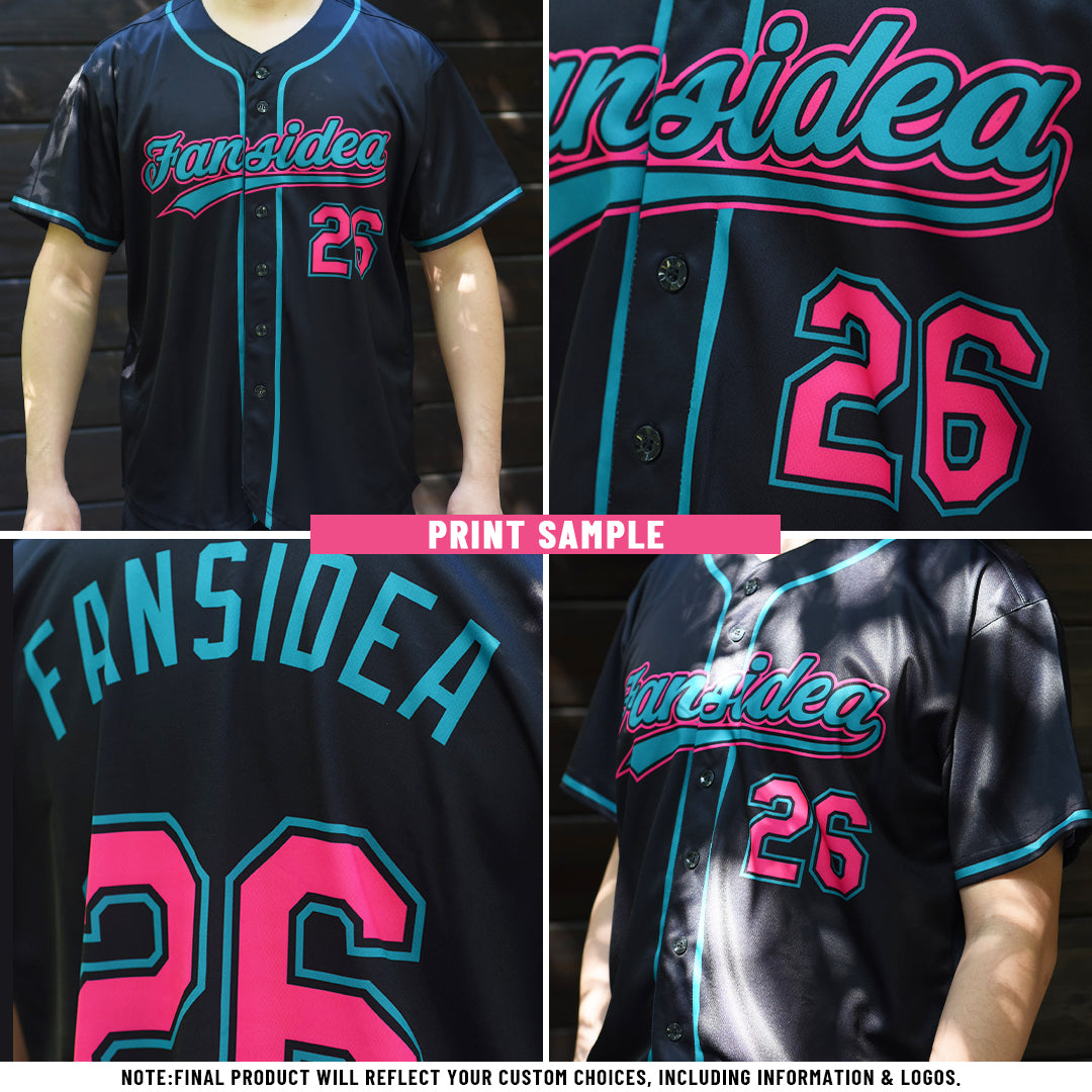 Custom Black Pink-Teal Authentic Baseball Jersey - Image 4
