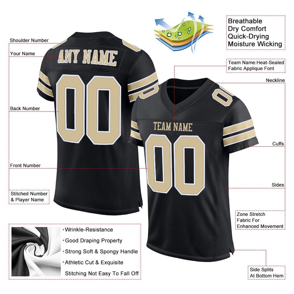 Custom Black Vegas Gold-White Mesh Authentic Football Jersey - Image 4