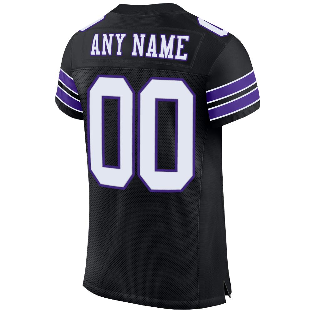 Custom Black White-Purple Mesh Authentic Football Jersey - Image 3