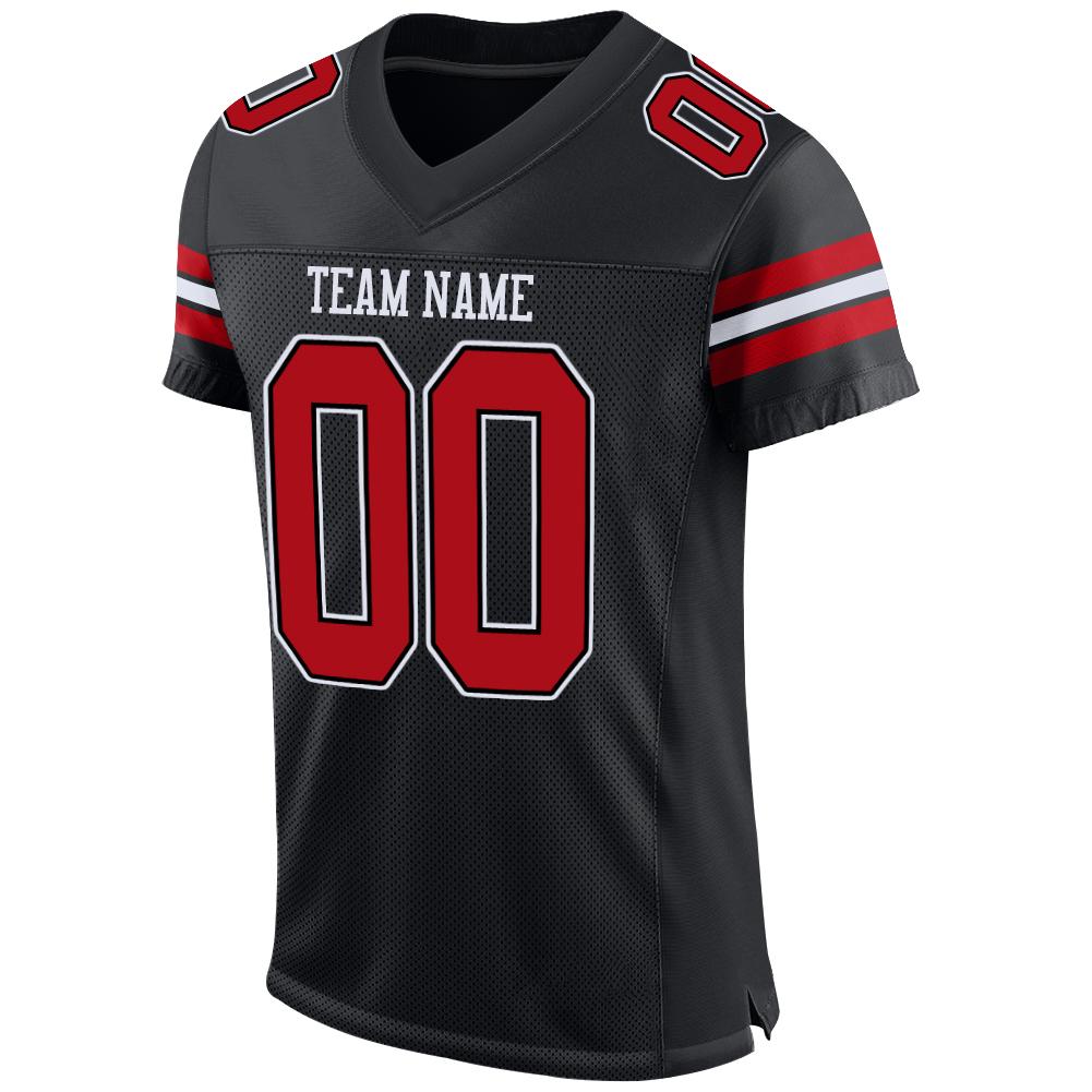 Custom Black Red-White Mesh Authentic Football Jersey - Image 3