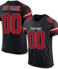 Custom Black Red-White Mesh Authentic Football Jersey