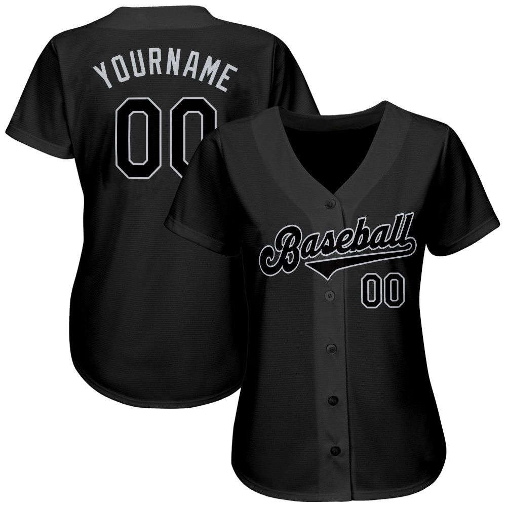 Custom Black Black-Gray Authentic Baseball Jersey - Image 2