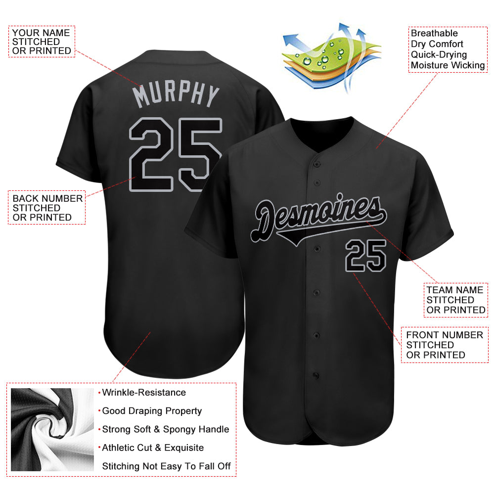 Custom Black Black-Gray Authentic Baseball Jersey - Image 3