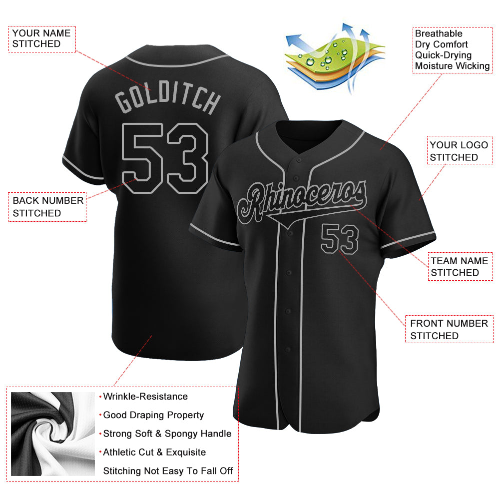 Custom Black Black-Gray Authentic Baseball Jersey - Image 5