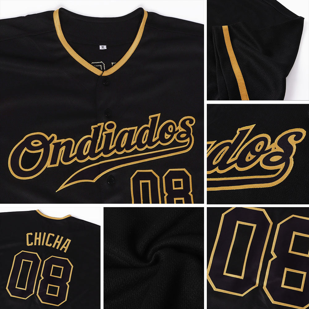 Custom Black Black-Old Gold Authentic Baseball Jersey - Image 3
