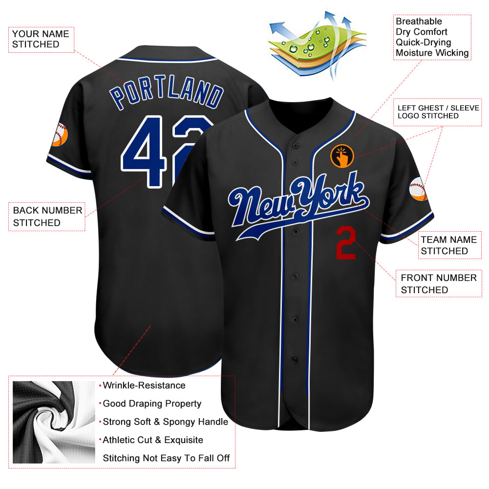 Custom Black Royal-Red Authentic Baseball Jersey - Image 3