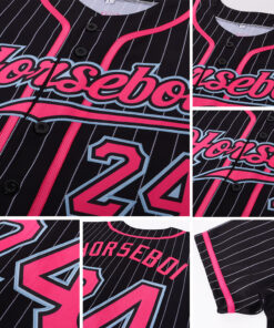 Alternative view of Custom Black White Pinstripe Pink-Light Blue Authentic Baseball Jersey