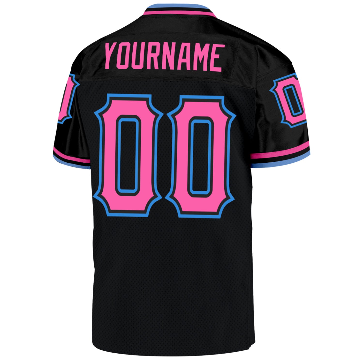 Custom Black Pink-Powder Blue Mesh Authentic Throwback Football Jersey - Image 3