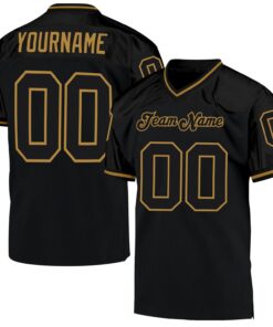 Custom Black Black-Old Gold Mesh Authentic Throwback Football Jersey