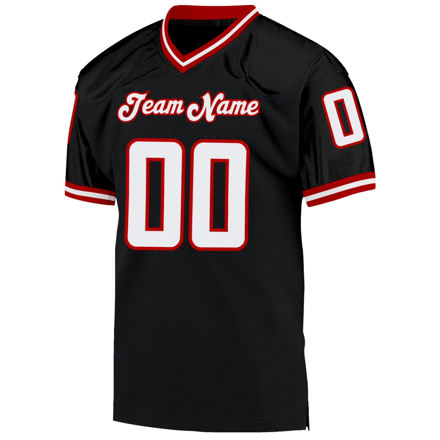 Custom Black White-Red Mesh Authentic Throwback Football Jersey - Image 2