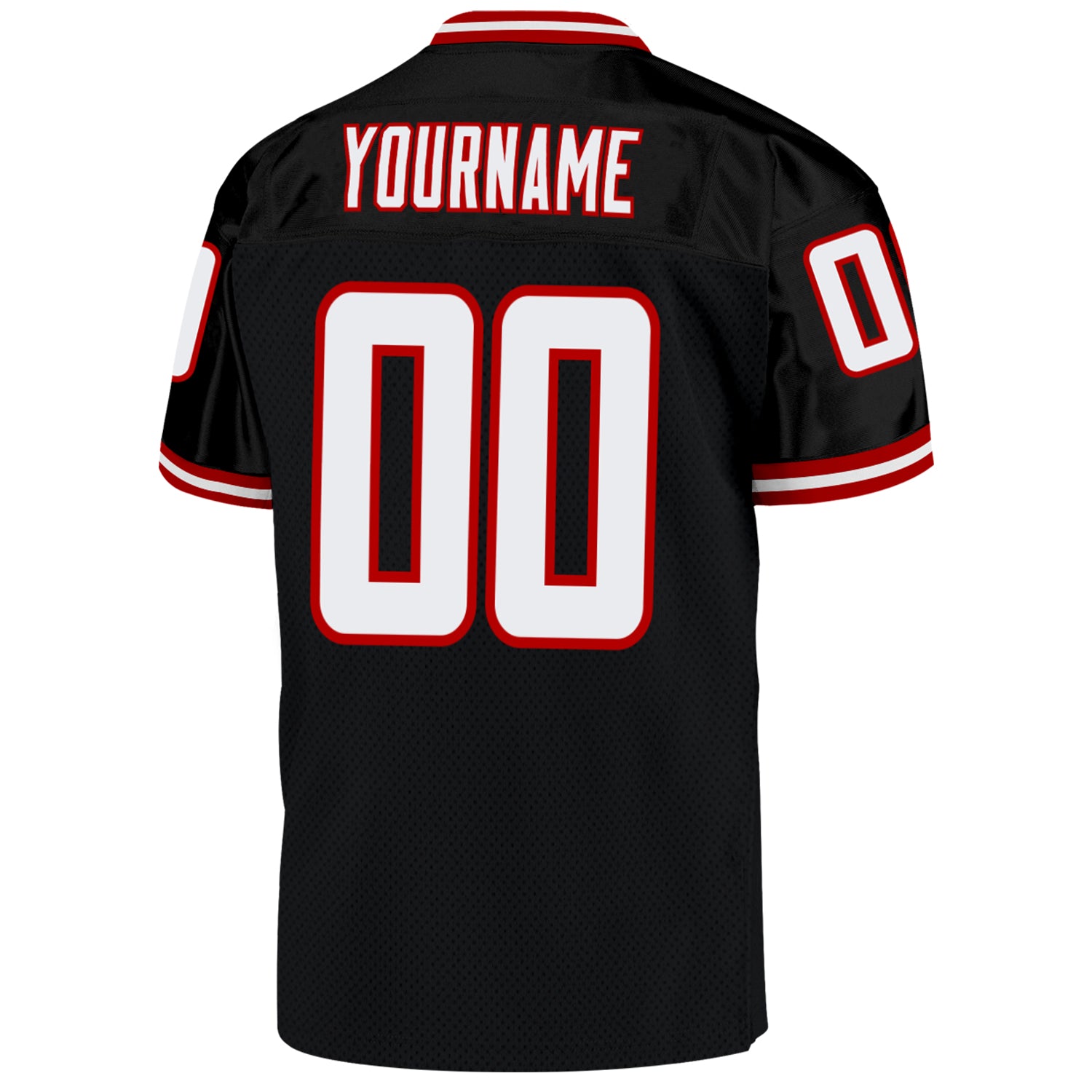 Custom Black White-Red Mesh Authentic Throwback Football Jersey - Image 3