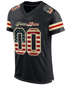 Alternative view of Custom Black Vintage USA Flag-Cream Mesh Authentic Football Jersey