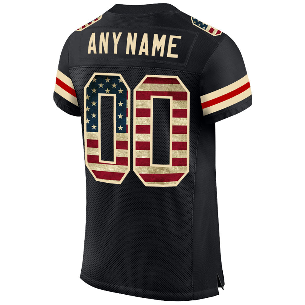 Custom Black Vintage USA Flag-Cream Mesh Authentic Football Jersey - Image 3