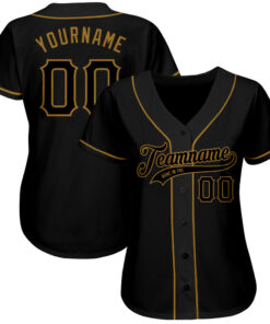 Alternative view of Custom Black Black-Old Gold Authentic Baseball Jersey