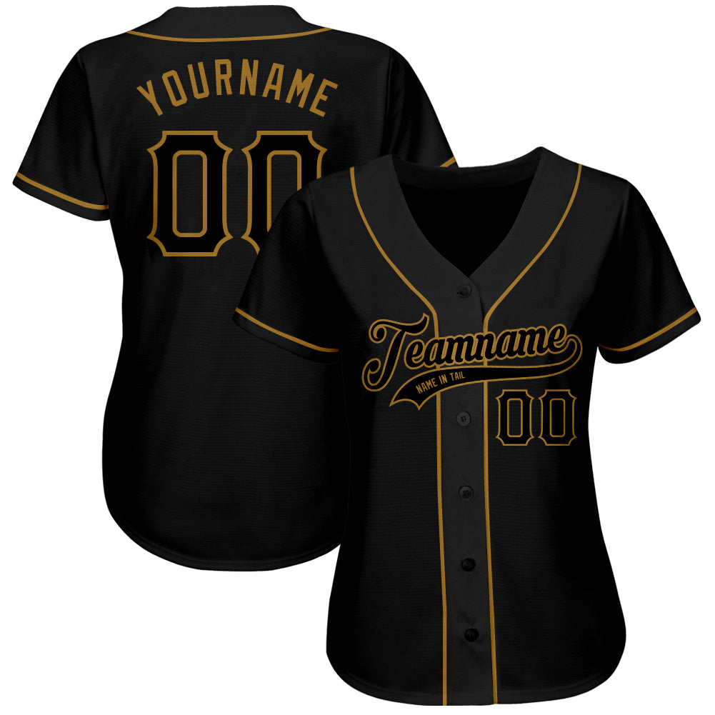 Custom Black Black-Old Gold Authentic Baseball Jersey - Image 2