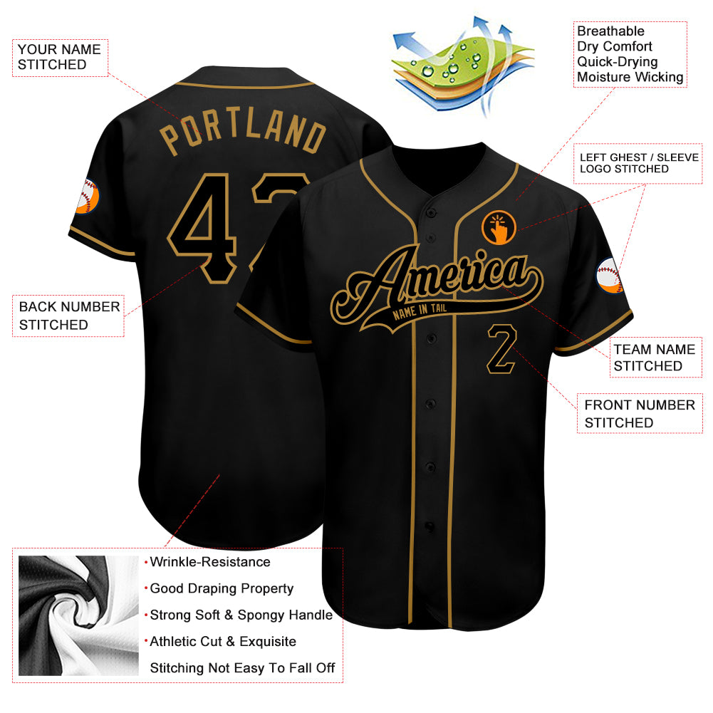Custom Black Black-Old Gold Authentic Baseball Jersey - Image 3