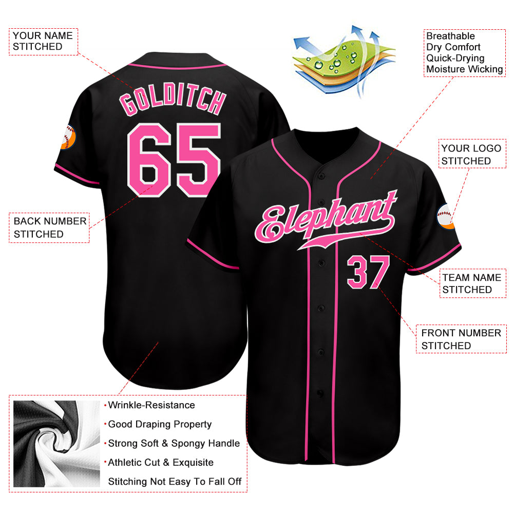 Custom Black Pink-White Authentic Baseball Jersey - Image 3