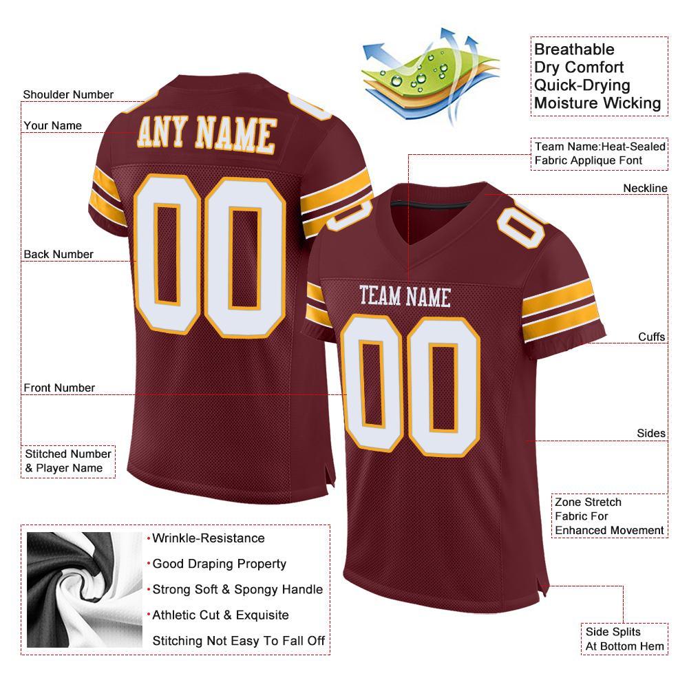 Custom Burgundy White-Gold Mesh Authentic Football Jersey - Image 5