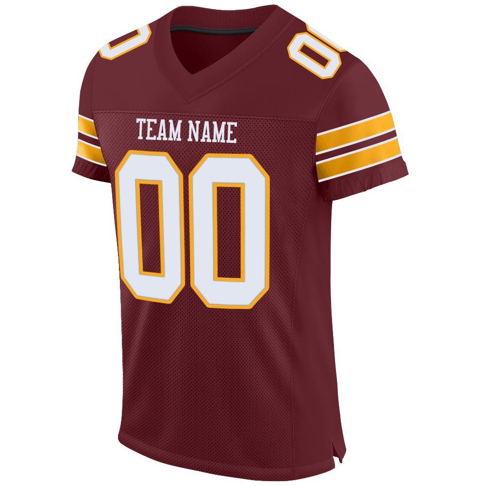 Custom Burgundy White-Gold Mesh Authentic Football Jersey - Image 3