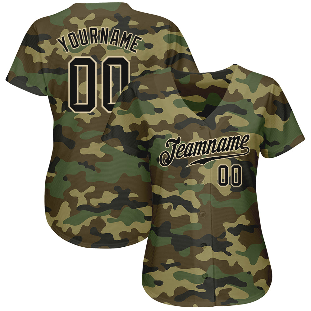 Custom Camo Black-City Cream Authentic Salute To Service Baseball Jersey - Image 3