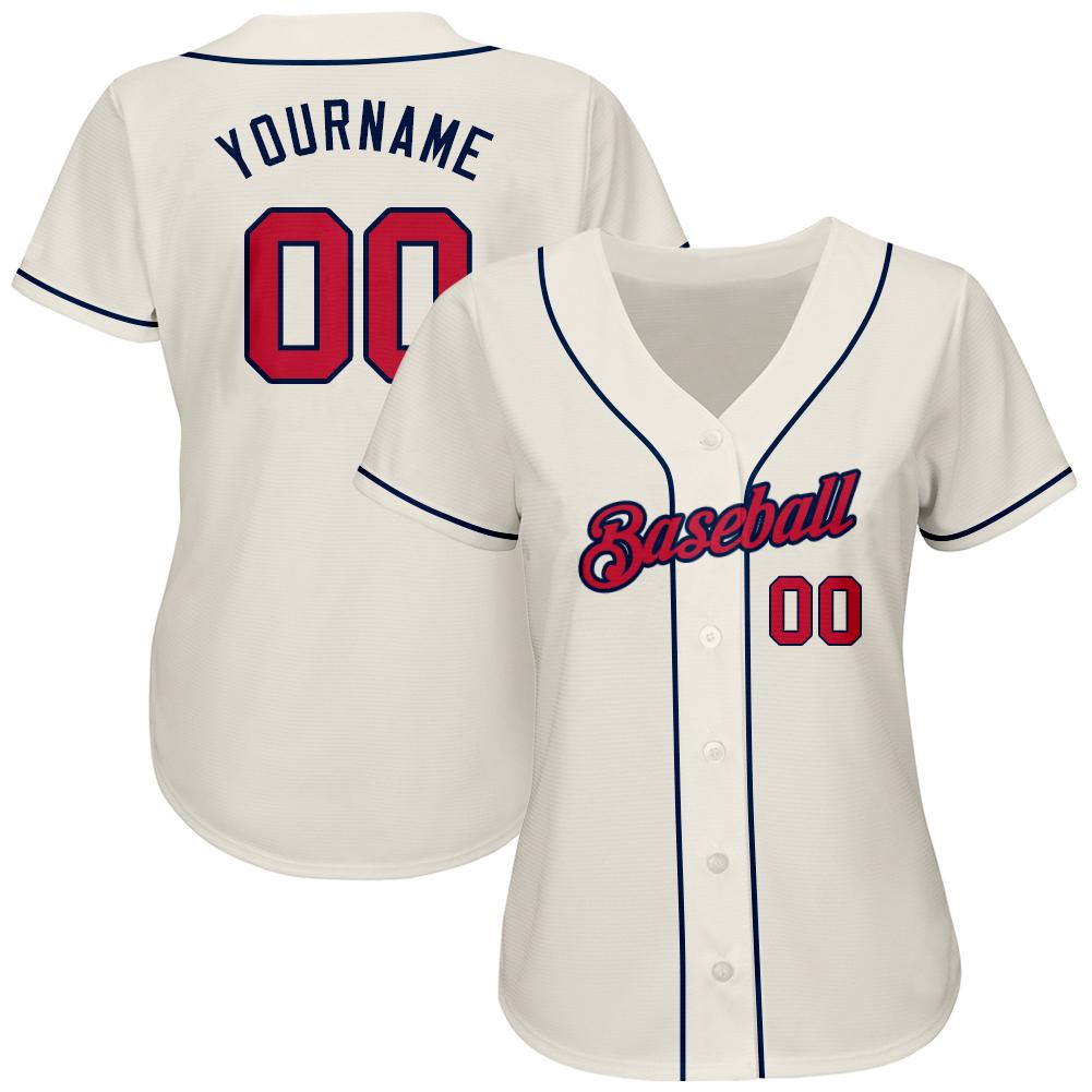 Custom Cream Red-Navy Authentic Baseball Jersey - Image 3