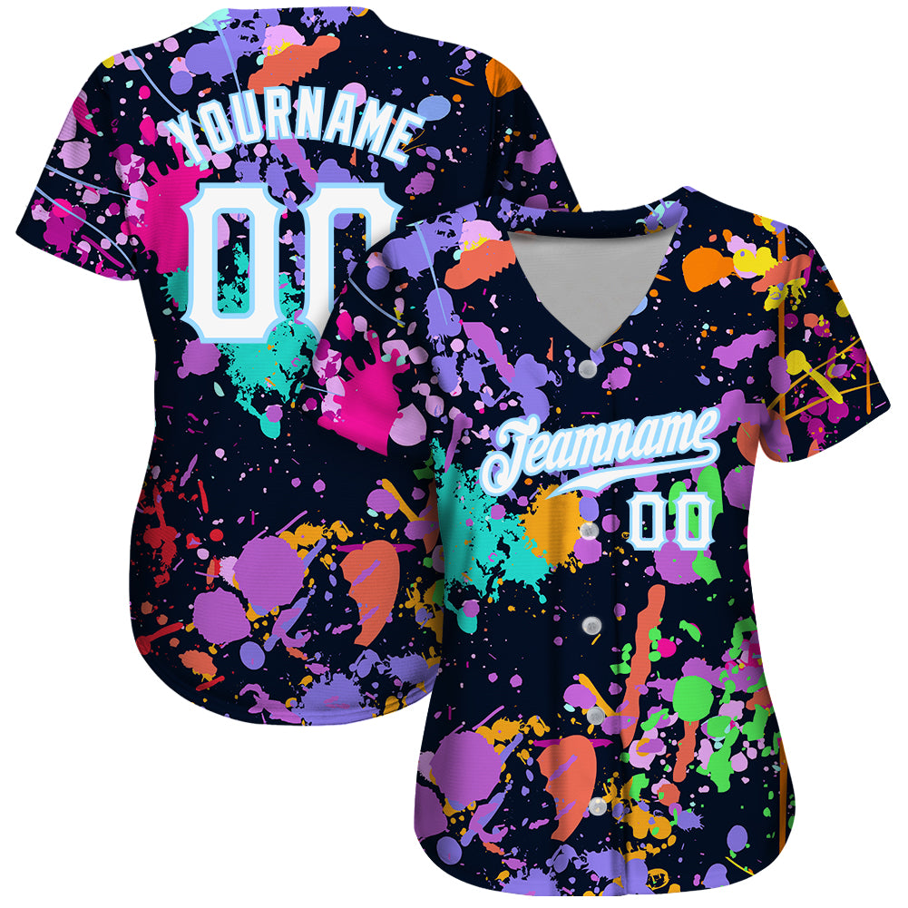 Custom Splashes Graffiti Pattern White-Light Blue 3D Authentic Baseball Jersey - Image 3