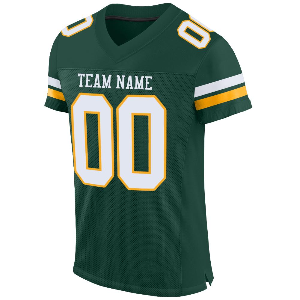 Custom Green White-Gold Mesh Authentic Football Jersey - Image 2