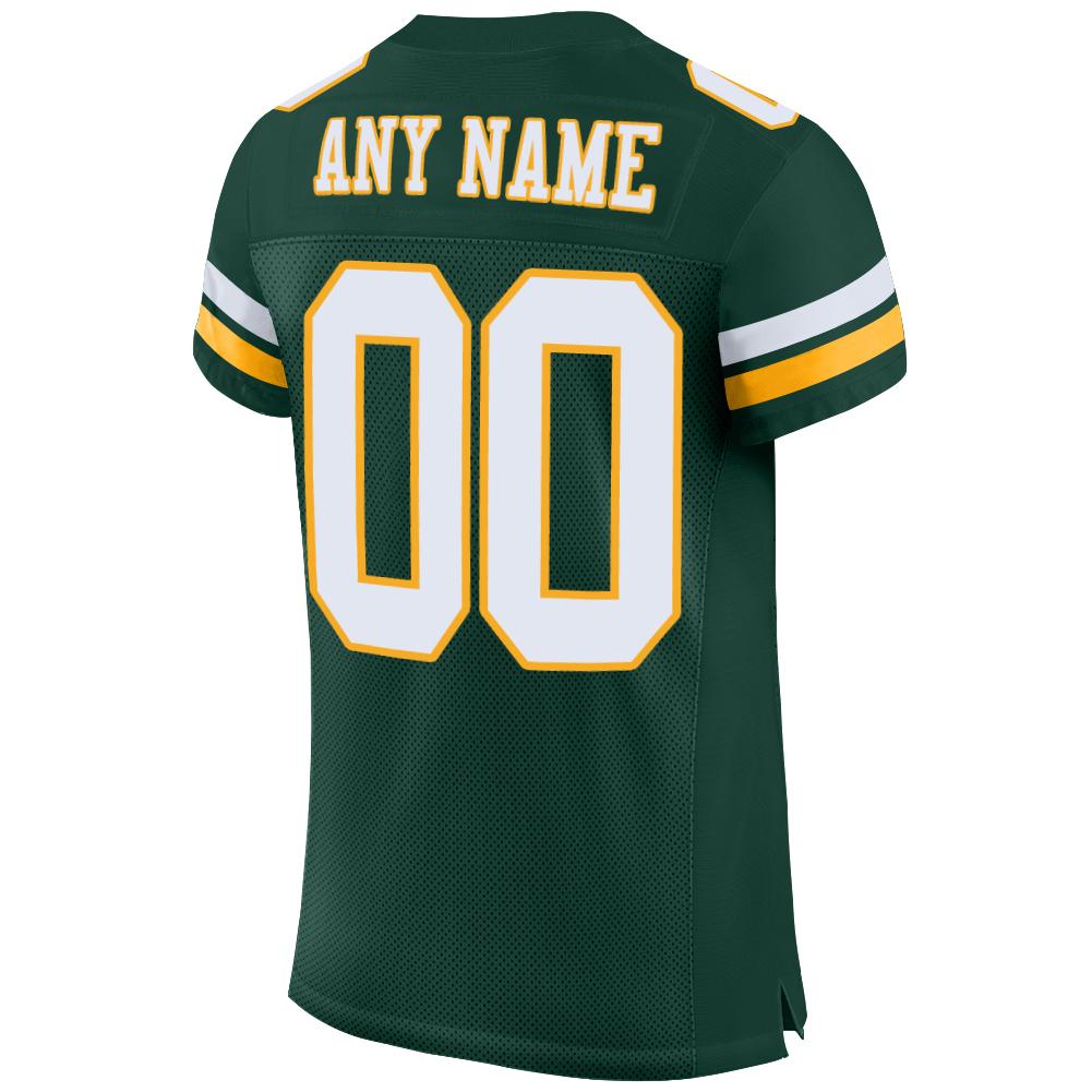 Custom Green White-Gold Mesh Authentic Football Jersey - Image 3