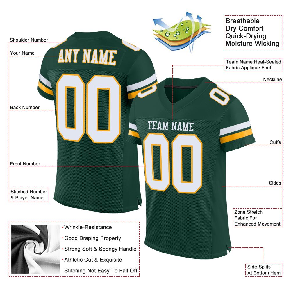 Custom Green White-Gold Mesh Authentic Football Jersey - Image 4