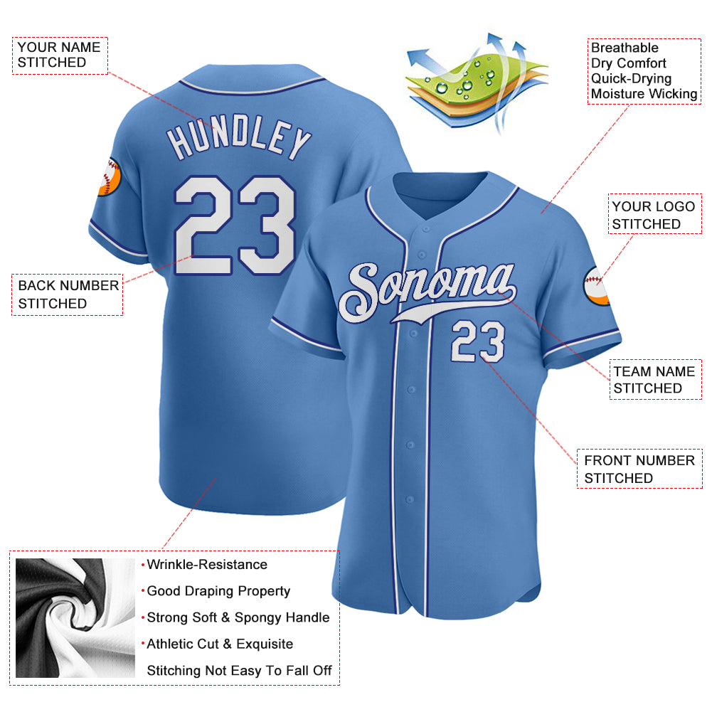 Custom Light Blue White-Royal Authentic Baseball Jersey - Image 3