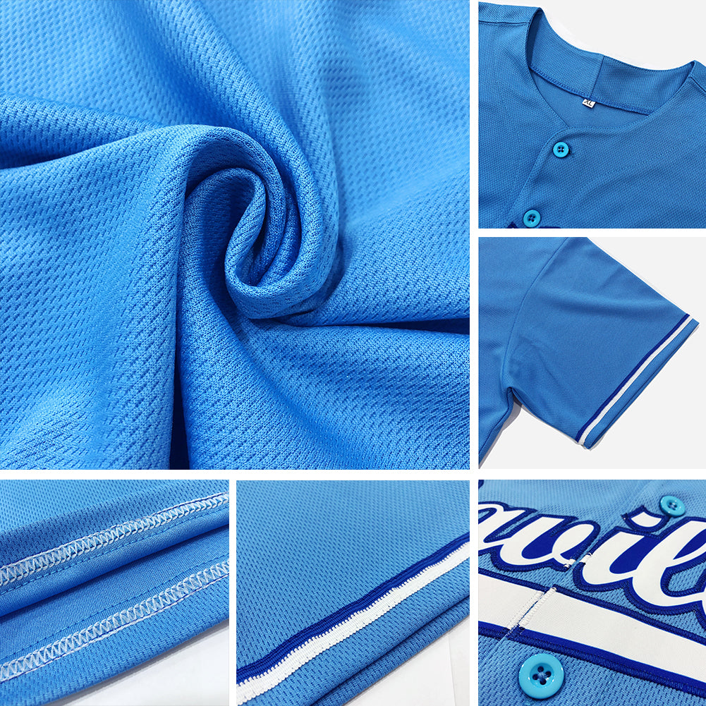 Custom Light Blue White-Royal Authentic Baseball Jersey - Image 6