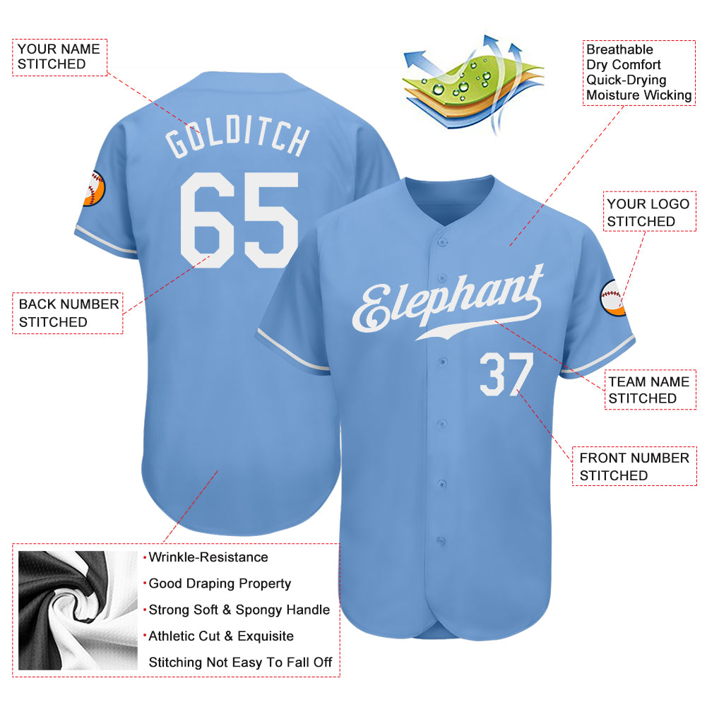Custom Light Blue White Authentic Baseball Jersey - Image 4