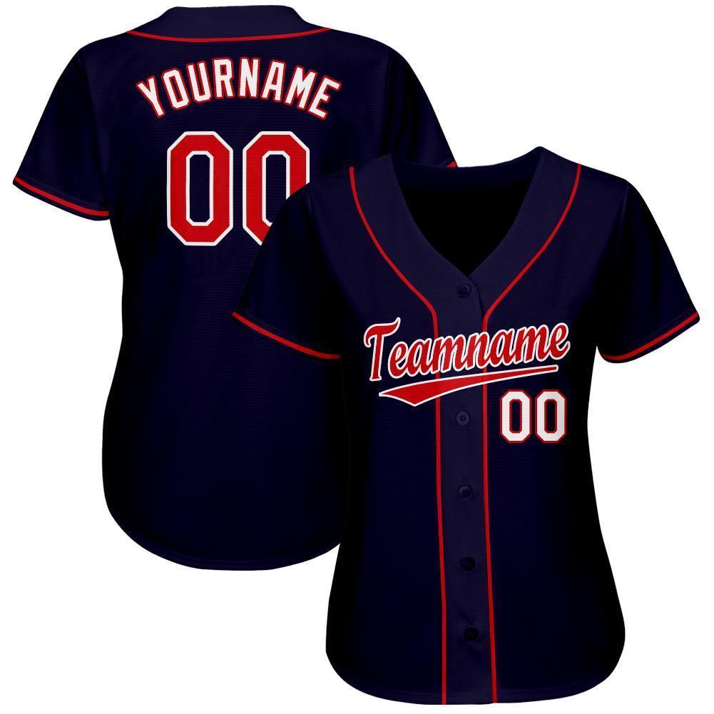 Custom Navy Red-White Baseball Jersey - Image 2