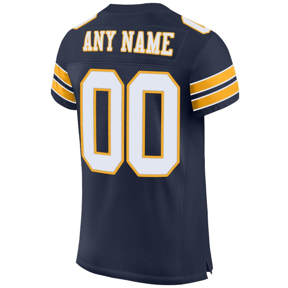 Custom Navy White-Gold Mesh Authentic Football Jersey - Image 4