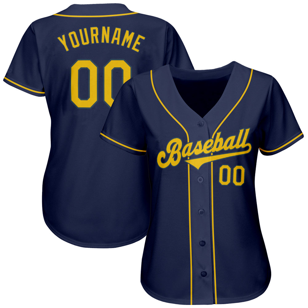 Custom Navy Gold Authentic Baseball Jersey - Image 3